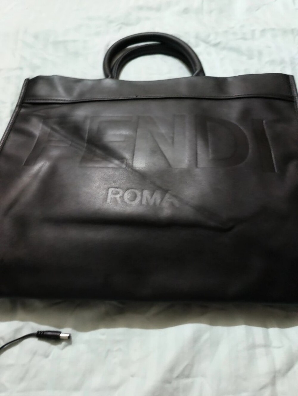Fendi Black Embossed Roma Leather Tote